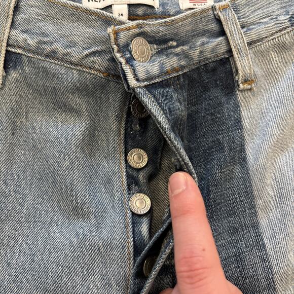 Levis Re/Done Button Fly Jeans Women’s Sz 24 Relaxed Blue Patchwork Indigo 27” - Picture 4 of 13